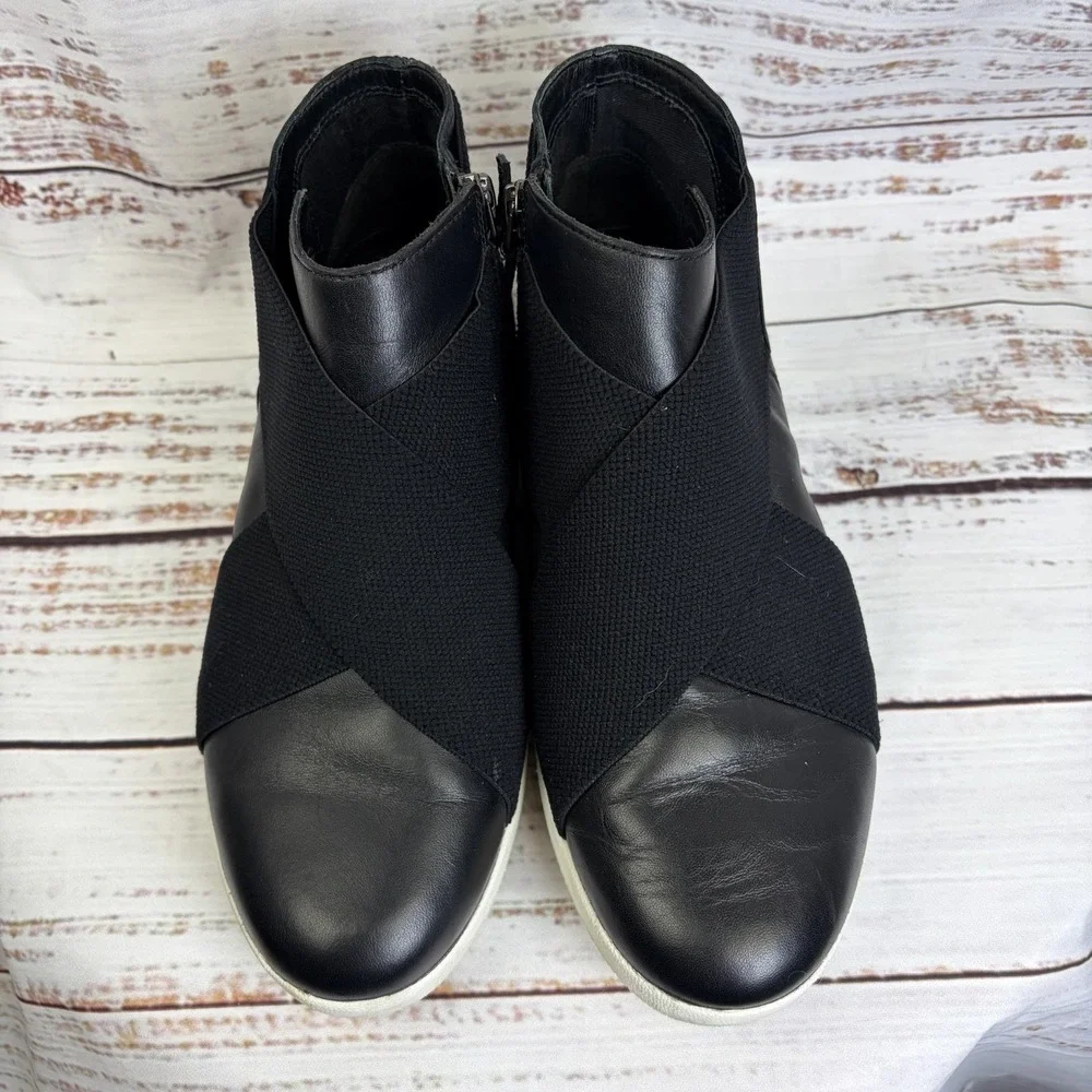 Fitflop Boots 6.5‎ Womens Black Superflex Leather Bootie Wedge Round Toe Low Zip